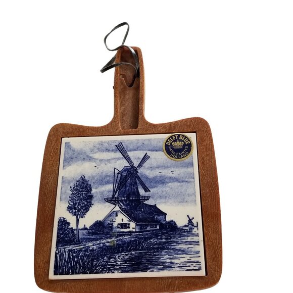 Vintage Delft Blue Hand painted Tile Trivet Wall Hanging Made In Holland - Picture 2 of 8